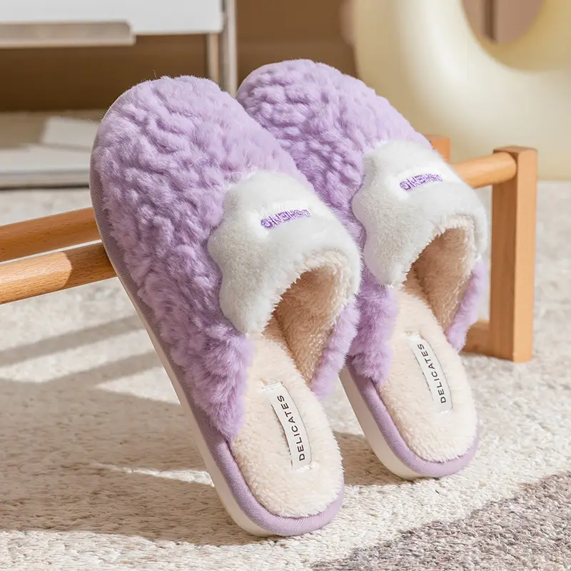 Pink Cotton Slippers for Women Winter Home Warm Non-Slip