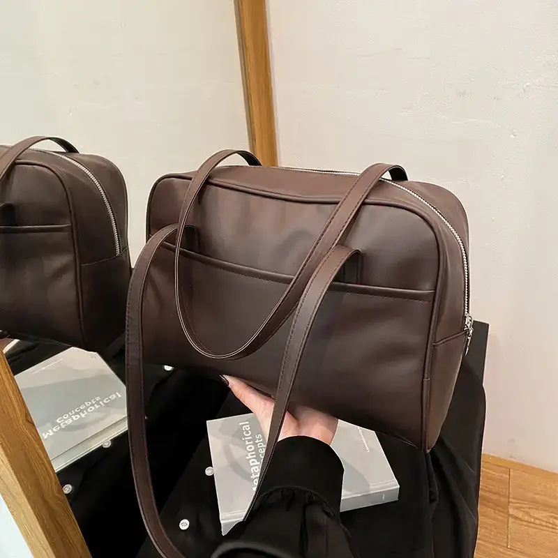 Women's Large Capacity Shoulder Tote Bag Brown Leather