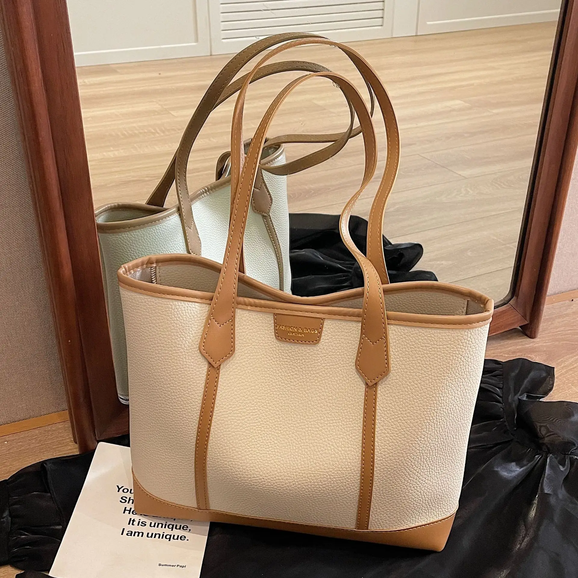Women's Large Capacity Shoulder Bag Brown Leather Casual Tote - Image 5