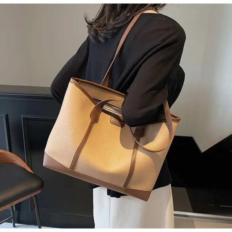 Women's Large Capacity Shoulder Bag Brown Leather Casual Tote — feature 25