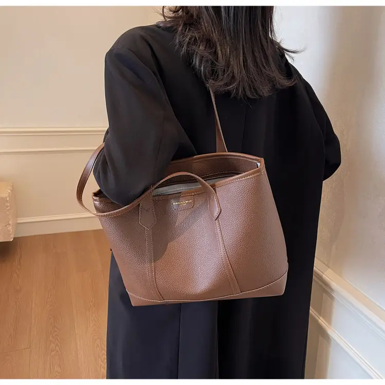 Women's Large Capacity Shoulder Bag Brown Leather Casual Tote — feature 40