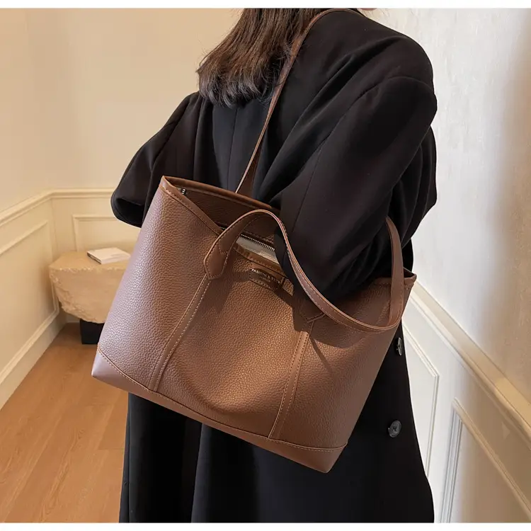 Women's Large Capacity Shoulder Bag Brown Leather Casual Tote — feature 43