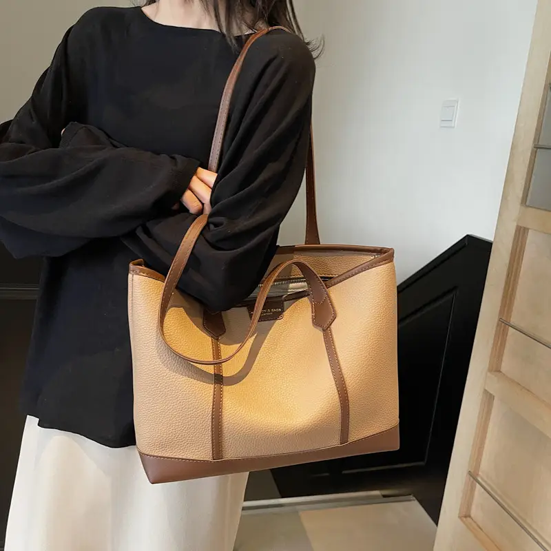 Women's Large Capacity Shoulder Bag Brown Leather Casual Tote - Image 3