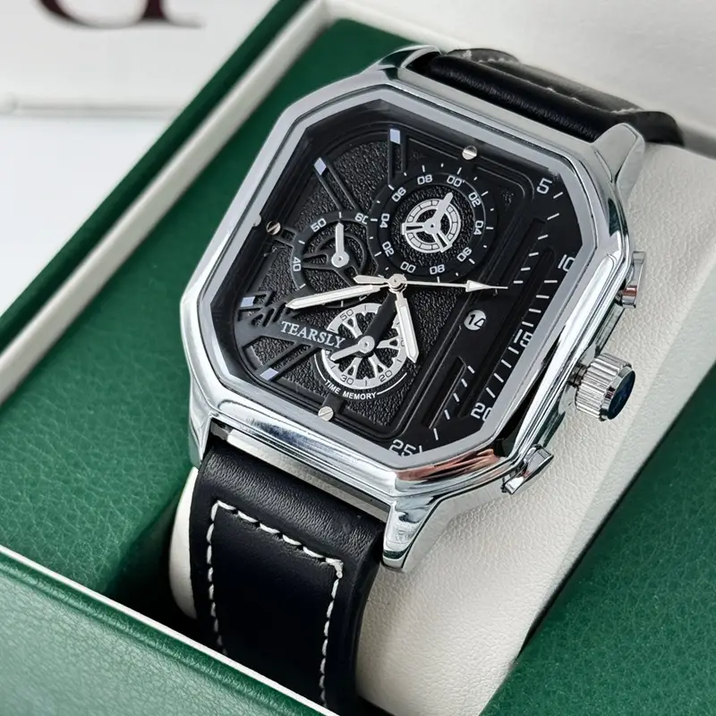 Men's Square Steel Band Waterproof Quartz Watch with Calendar - Image 6