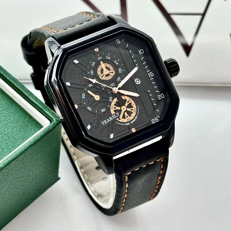 Men's Square Steel Band Waterproof Quartz Watch with Calendar - Image 8