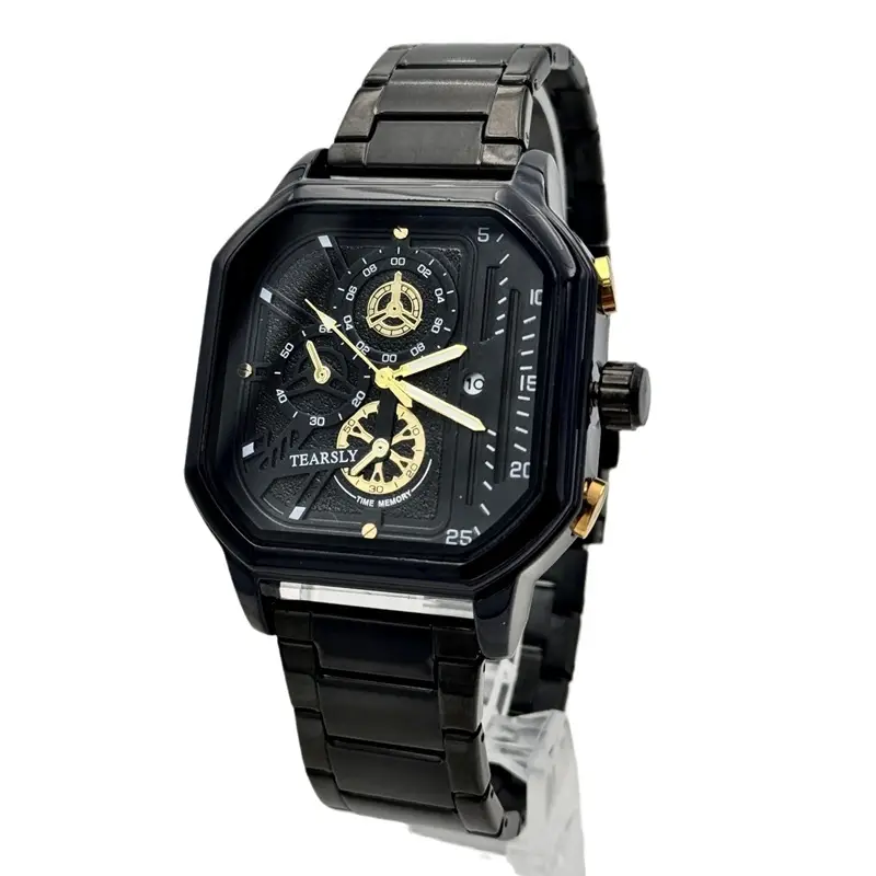 Men's Square Steel Band Waterproof Quartz Watch with Calendar - Image 9