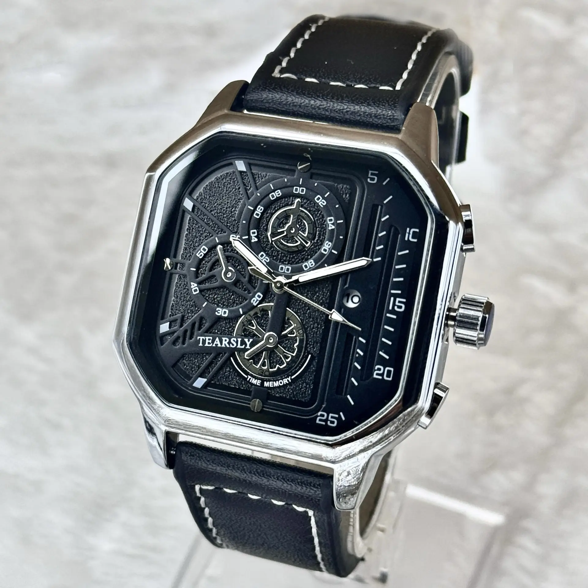 Men's Square Steel Band Waterproof Quartz Watch with Calendar — feature 13