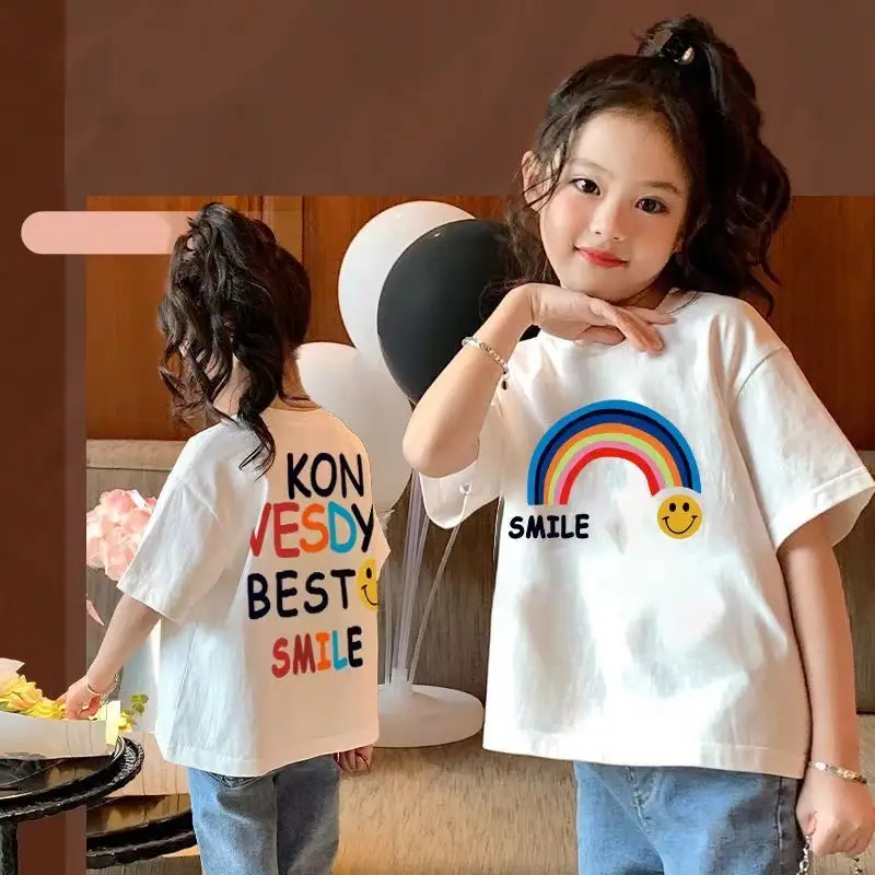 Kids Cotton T-Shirt Rainbow Smile Design Mid Large - Image 2