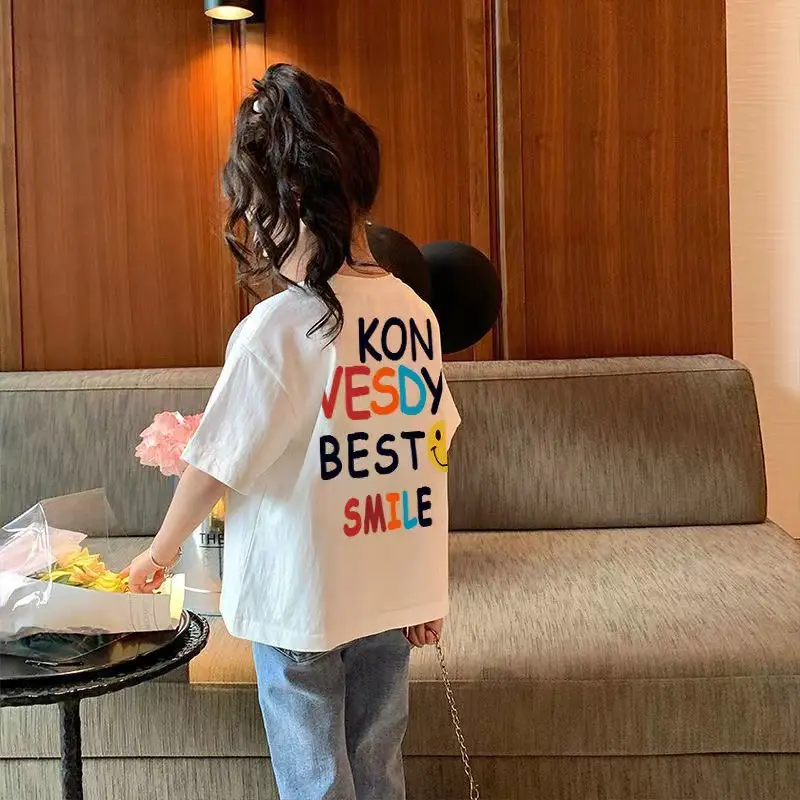 Kids Cotton T-Shirt Rainbow Smile Design Mid Large - Image 4