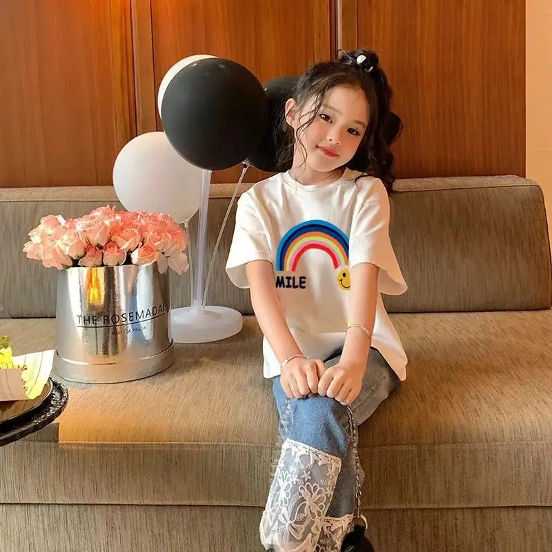Kids Cotton T-Shirt Rainbow Smile Design Mid Large - Image 5