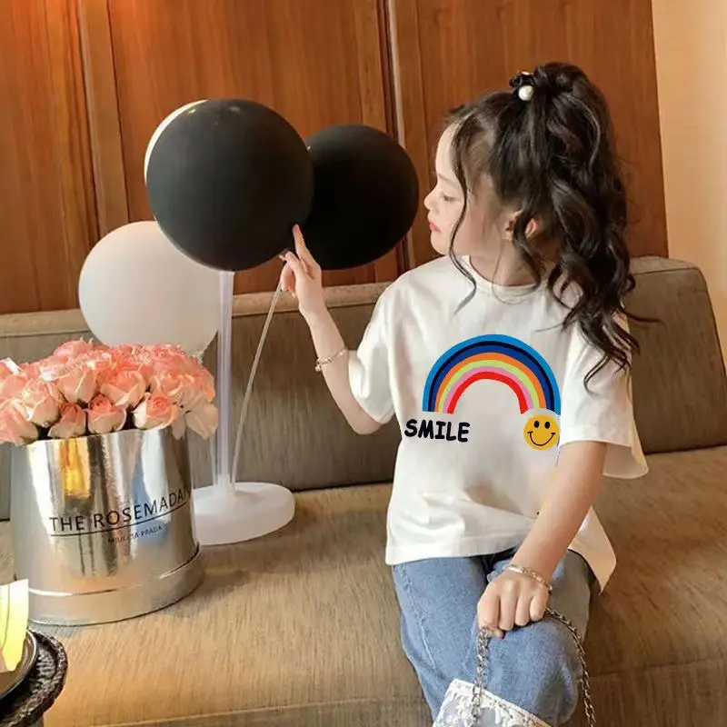 Kids Cotton T-Shirt Rainbow Smile Design Mid Large — feature 3