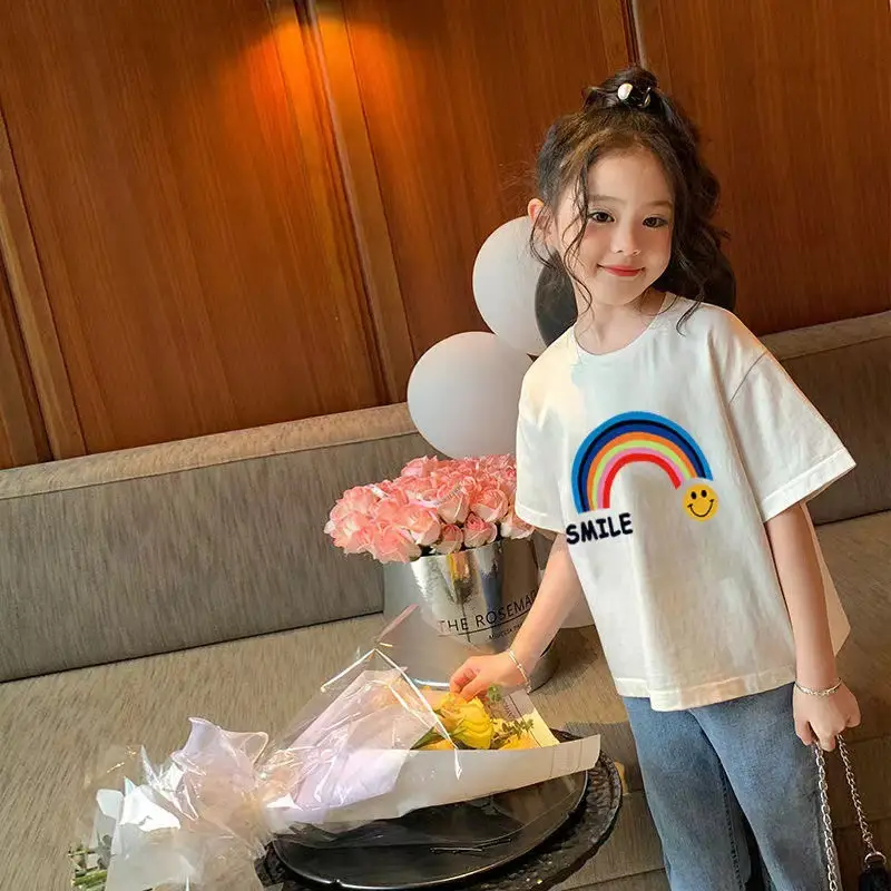 Kids Cotton T-Shirt Rainbow Smile Design Mid Large — feature 7