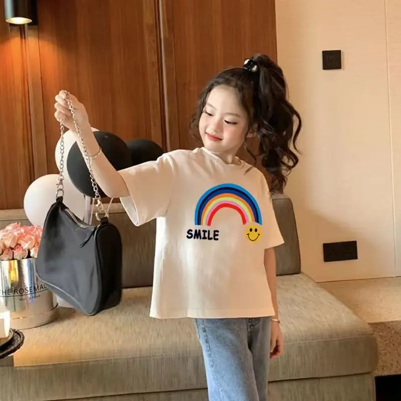 Kids Cotton T-Shirt Rainbow Smile Design Mid Large — feature 8