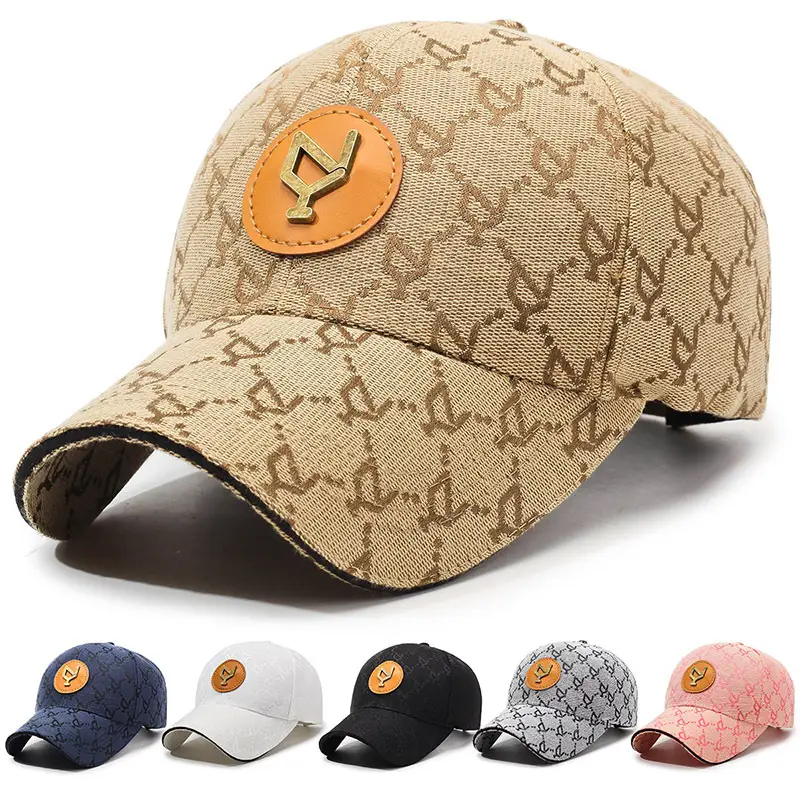 European & American Style Beige Monogram Cap for Men - Image 7