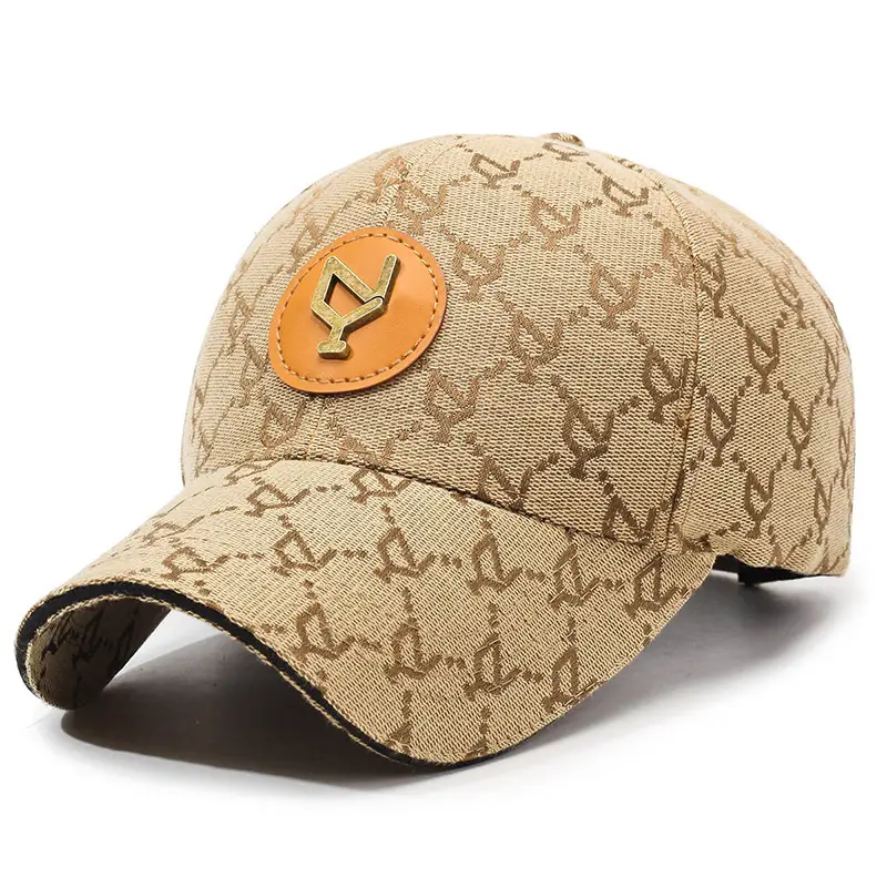 European & American Style Beige Monogram Cap for Men - Image 5