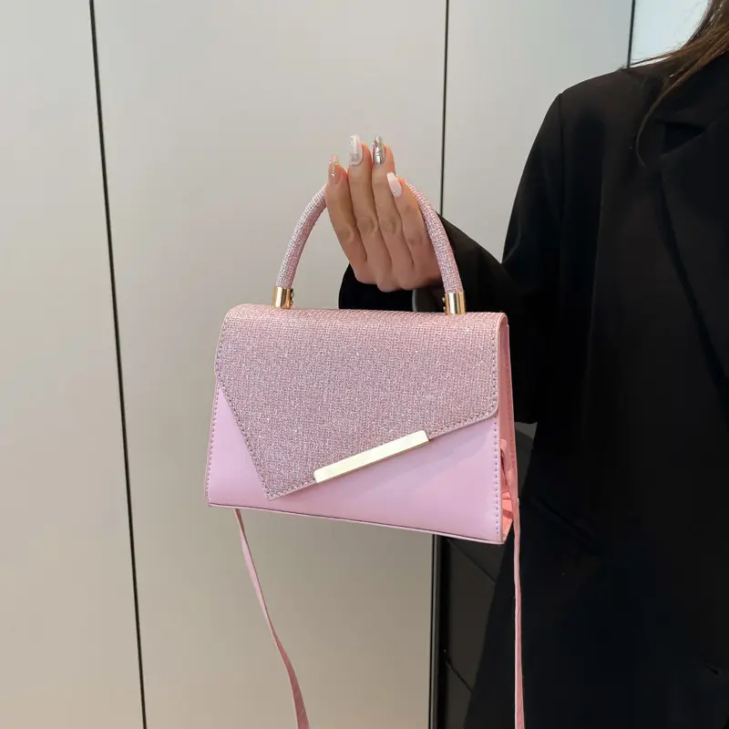 Small Square Grey Sparkle Leather Shoulder Bag