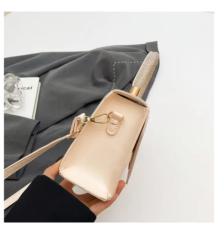 Small Square Grey Sparkle Leather Shoulder Bag — feature 10