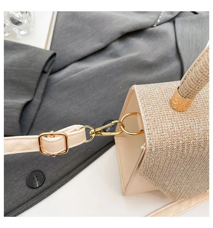 Small Square Grey Sparkle Leather Shoulder Bag — feature 12