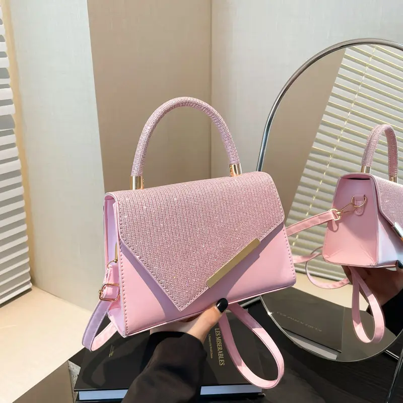 Small Square Grey Sparkle Leather Shoulder Bag — feature 15