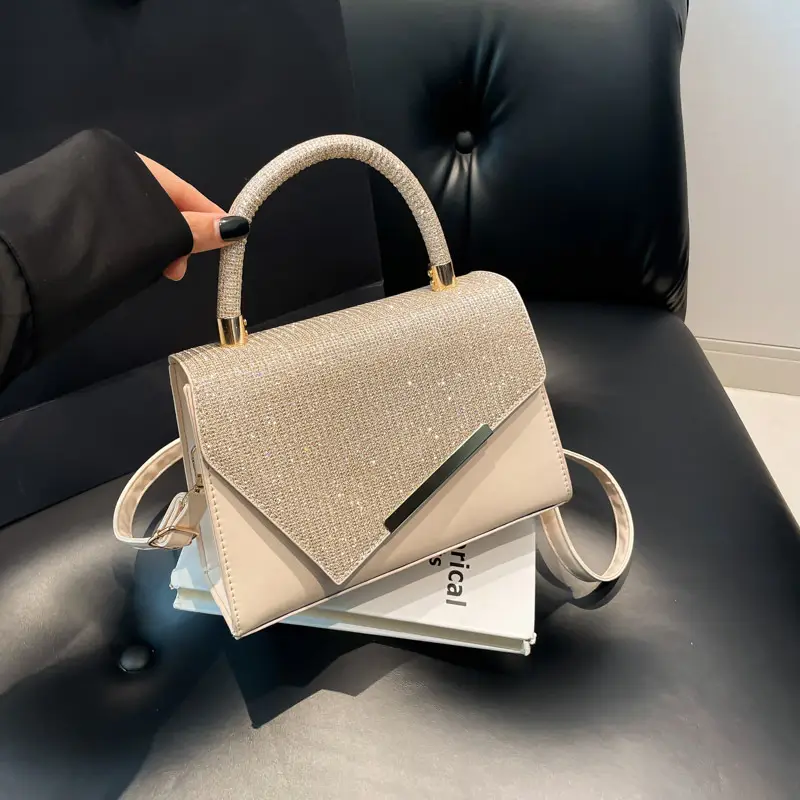 Small Square Grey Sparkle Leather Shoulder Bag — feature 19