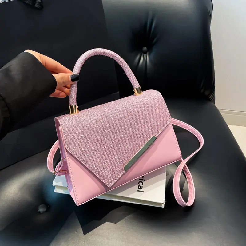Small Square Grey Sparkle Leather Shoulder Bag — feature 22