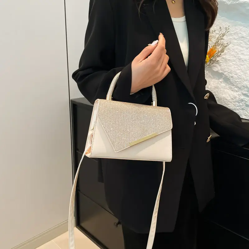 Small Square Grey Sparkle Leather Shoulder Bag — feature 28