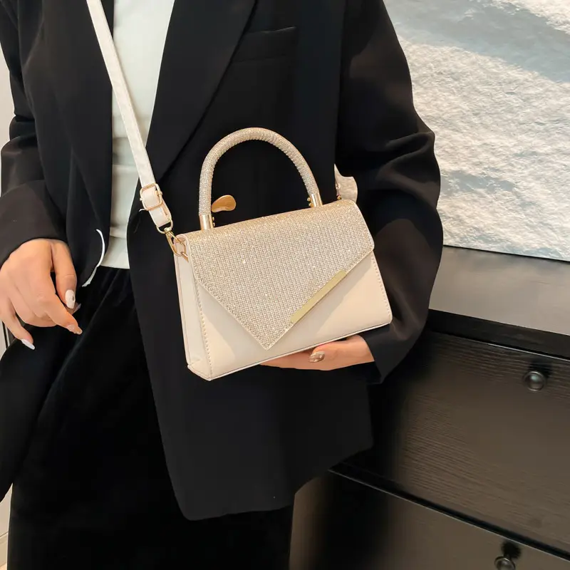 Small Square Grey Sparkle Leather Shoulder Bag — feature 29