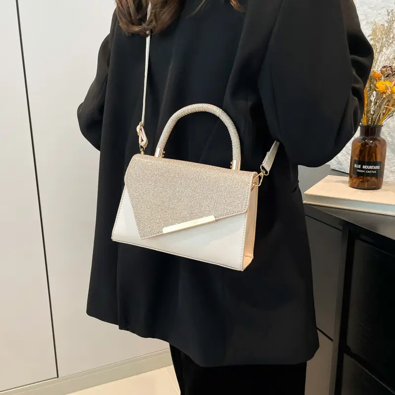 Small Square Grey Sparkle Leather Shoulder Bag — feature 31