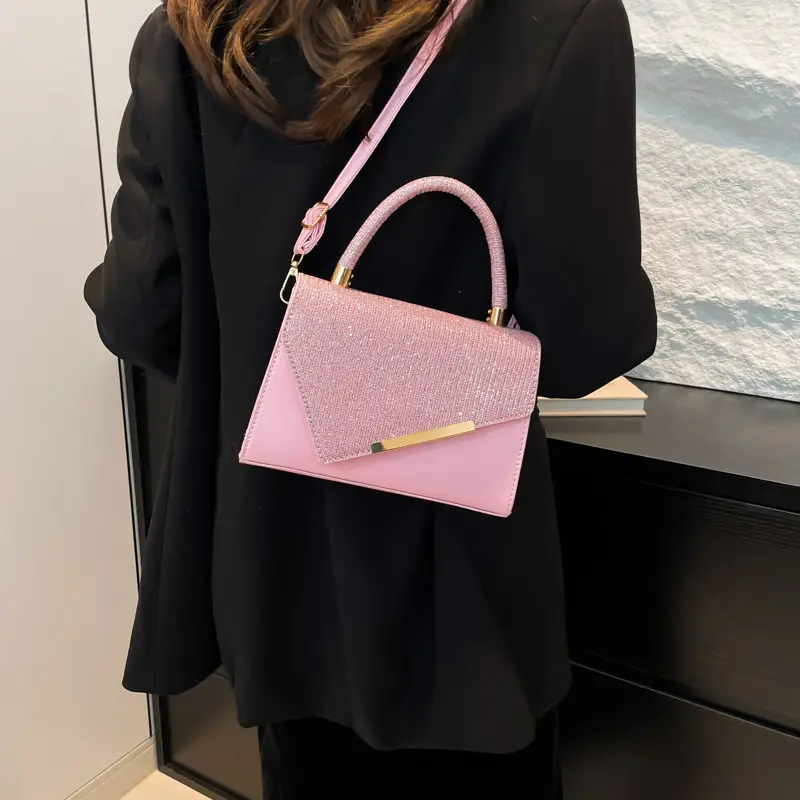 Small Square Grey Sparkle Leather Shoulder Bag — feature 33