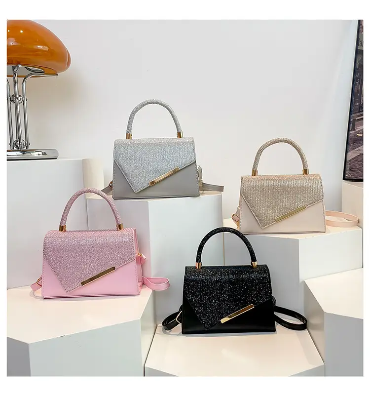 Small Square Grey Sparkle Leather Shoulder Bag — feature 4