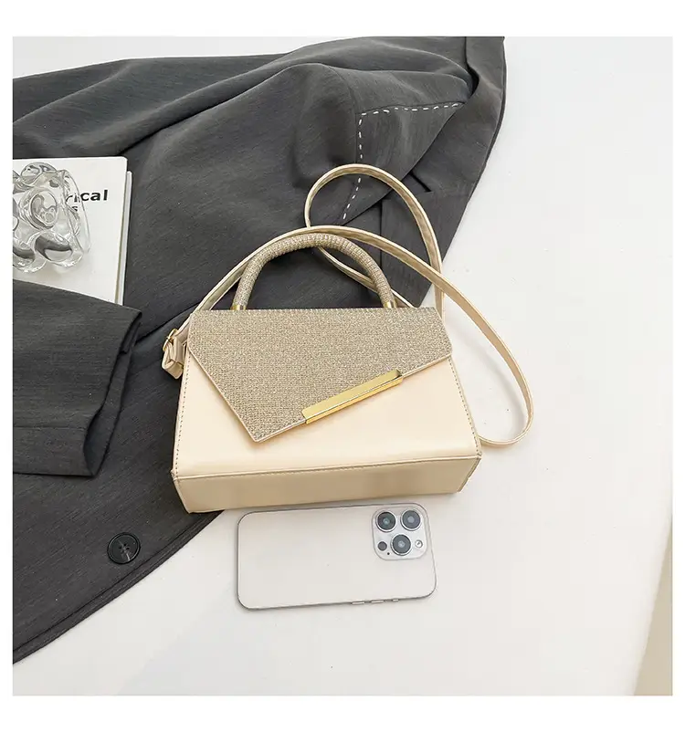 Small Square Grey Sparkle Leather Shoulder Bag — feature 5