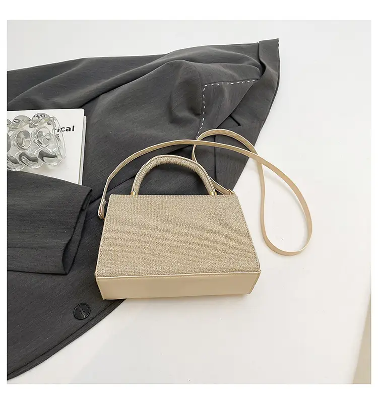 Small Square Grey Sparkle Leather Shoulder Bag — feature 6