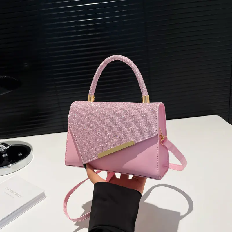 Small Square Grey Sparkle Leather Shoulder Bag