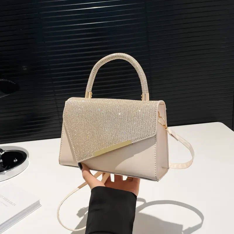 Small Square Grey Sparkle Leather Shoulder Bag