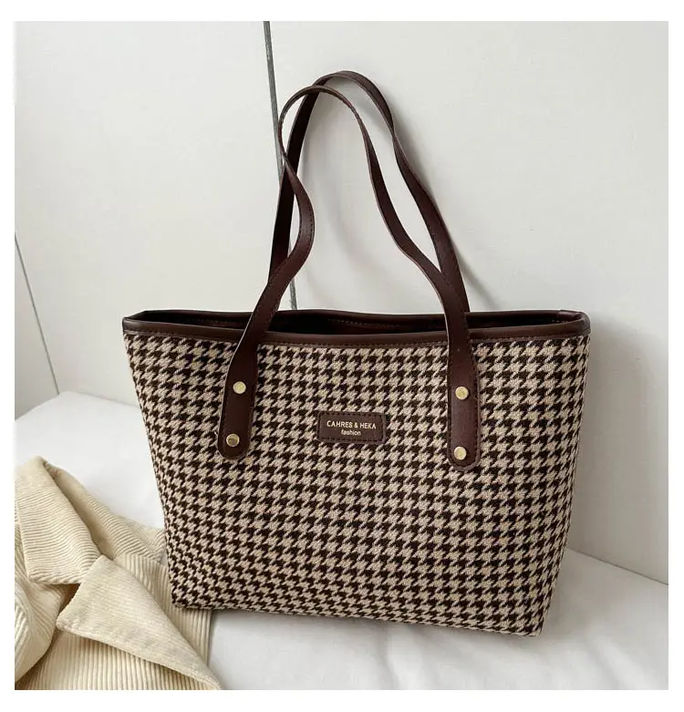 Retro Plaid Shoulder Tote Bag for Women - Image 3
