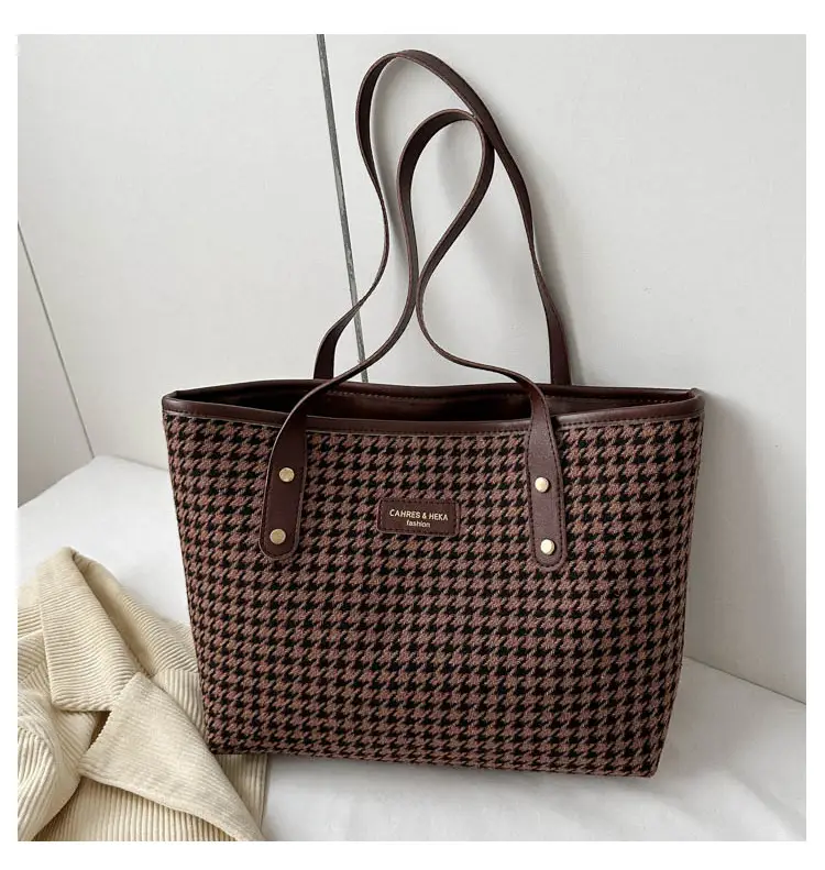 Retro Plaid Shoulder Tote Bag for Women - Image 4