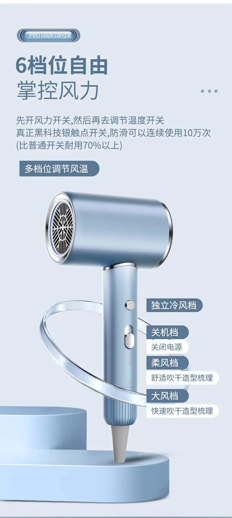 Blue Light Hair Dryer with Strong Wind & Fast Dry — feature 16
