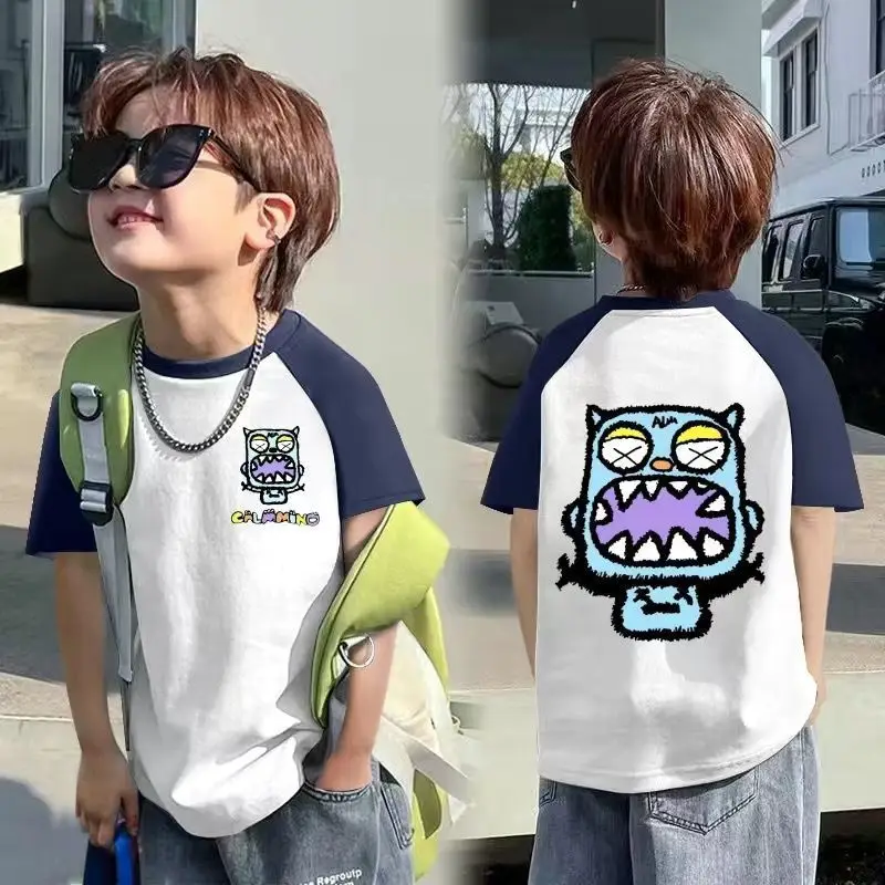 Kids Short Sleeve T-Shirt Summer 2024 Cotton Boys Medium Large - Image 6