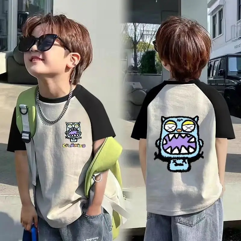 Kids Short Sleeve T-Shirt Summer 2024 Cotton Boys Medium Large - Image 8