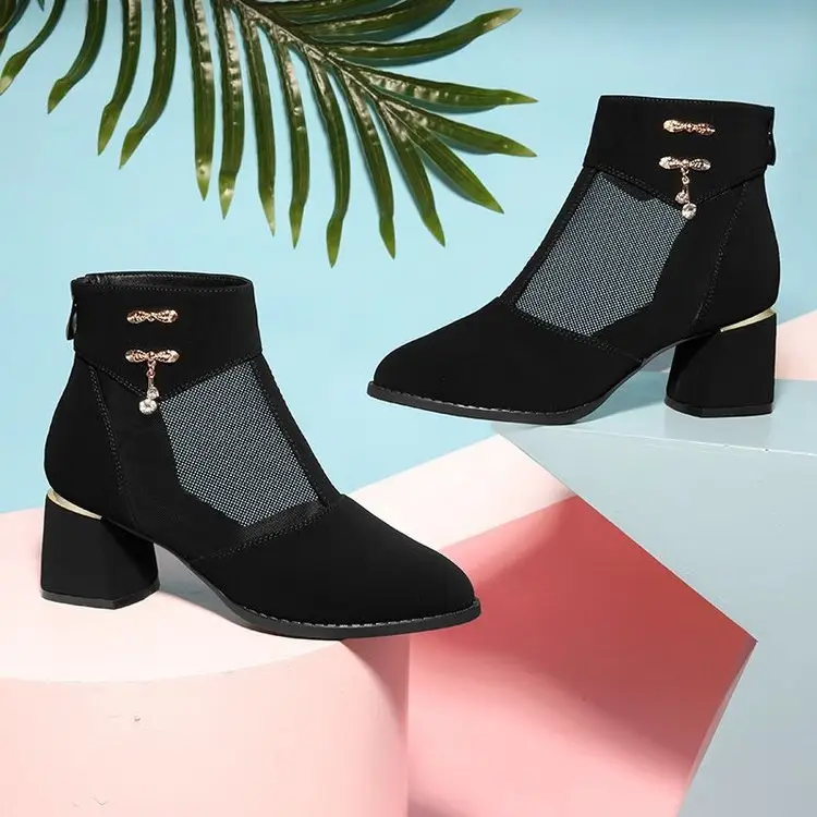 Fairy Style Mesh Shoes Women's 2025 New Summer Breathable Mesh Boots Frosted Hollow Sandals Thick Heel High Heel Sandals for Women - Image 3