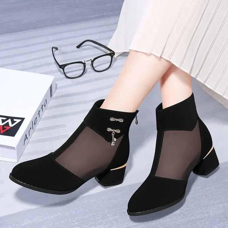 Fairy Style Mesh Shoes Women's 2025 New Summer Breathable Mesh Boots Frosted Hollow Sandals Thick Heel High Heel Sandals for Women - Image 4