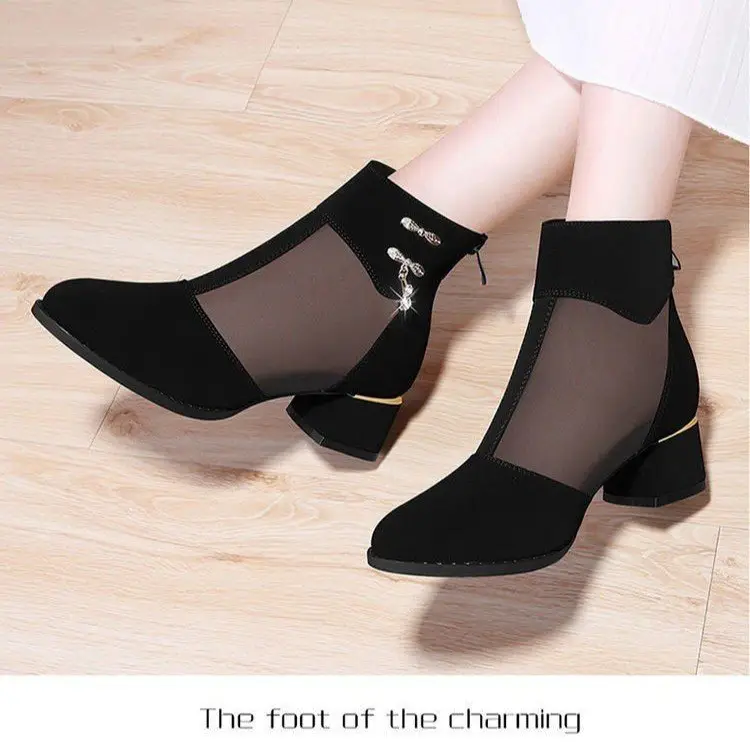 Fairy Style Mesh Shoes Women's 2025 New Summer Breathable Mesh Boots Frosted Hollow Sandals Thick Heel High Heel Sandals for Women - Image 5
