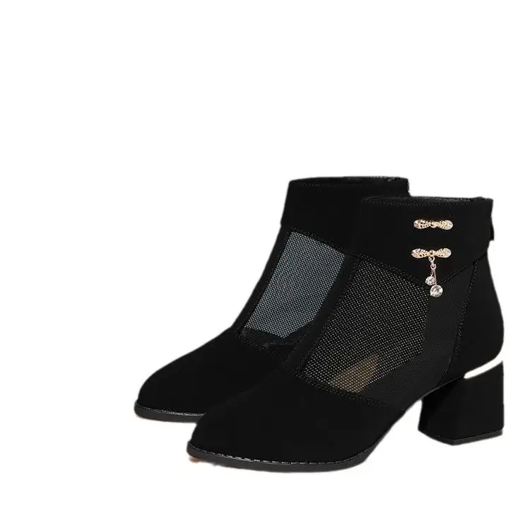Fairy Style Mesh Shoes Women's 2025 New Summer Breathable Mesh Boots Frosted Hollow Sandals Thick Heel High Heel Sandals for Women - Image 6