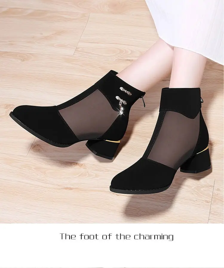 Fairy Style Mesh Shoes Women's 2025 New Summer Breathable Mesh Boots Frosted Hollow Sandals Thick Heel High Heel Sandals for Women — feature 11