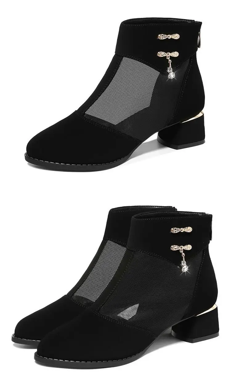 Fairy Style Mesh Shoes Women's 2025 New Summer Breathable Mesh Boots Frosted Hollow Sandals Thick Heel High Heel Sandals for Women — feature 12