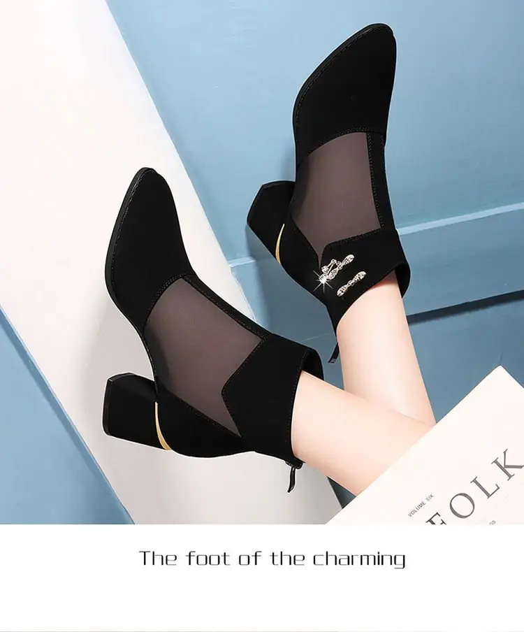 Fairy Style Mesh Shoes Women's 2025 New Summer Breathable Mesh Boots Frosted Hollow Sandals Thick Heel High Heel Sandals for Women — feature 13
