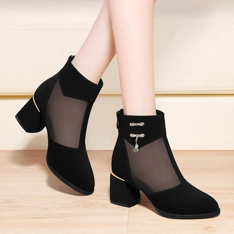 Fairy Style Mesh Shoes Women's 2025 New Summer Breathable Mesh Boots Frosted Hollow Sandals Thick Heel High Heel Sandals for Women — feature 15