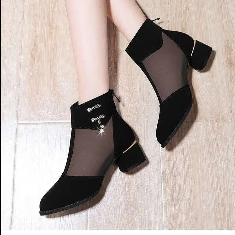 Fairy Style Mesh Shoes Women's 2025 New Summer Breathable Mesh Boots Frosted Hollow Sandals Thick Heel High Heel Sandals for Women — feature 18