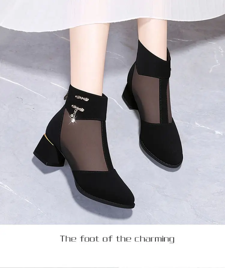 Fairy Style Mesh Shoes Women's 2025 New Summer Breathable Mesh Boots Frosted Hollow Sandals Thick Heel High Heel Sandals for Women — feature 4