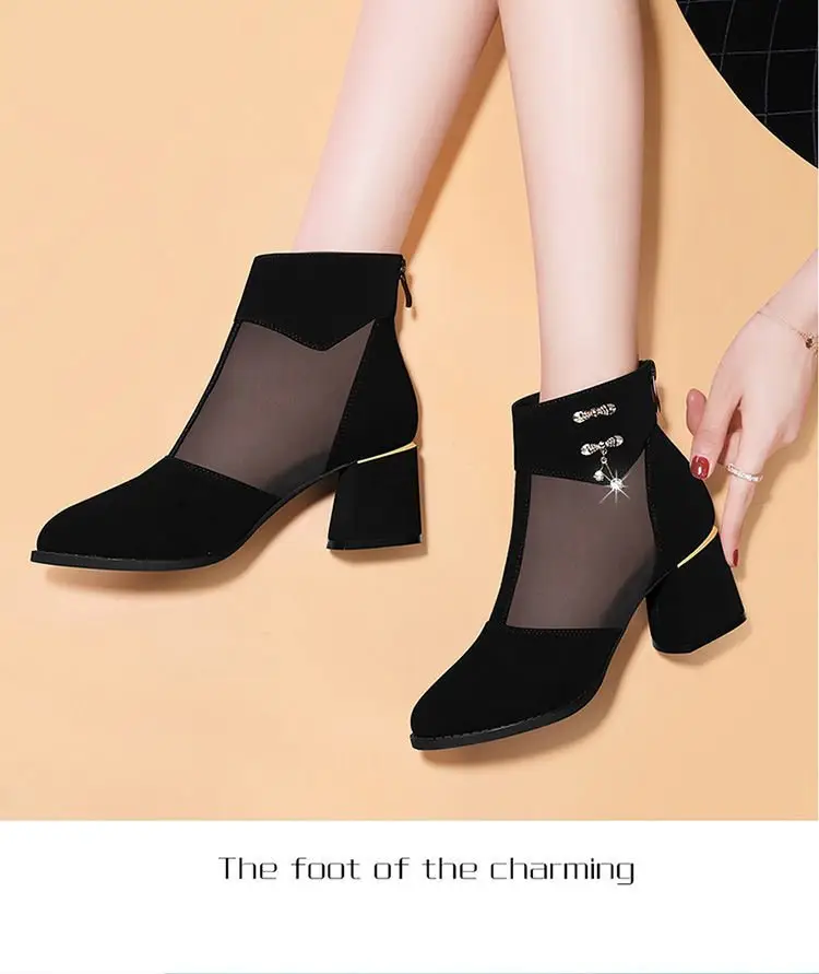 Fairy Style Mesh Shoes Women's 2025 New Summer Breathable Mesh Boots Frosted Hollow Sandals Thick Heel High Heel Sandals for Women — feature 7